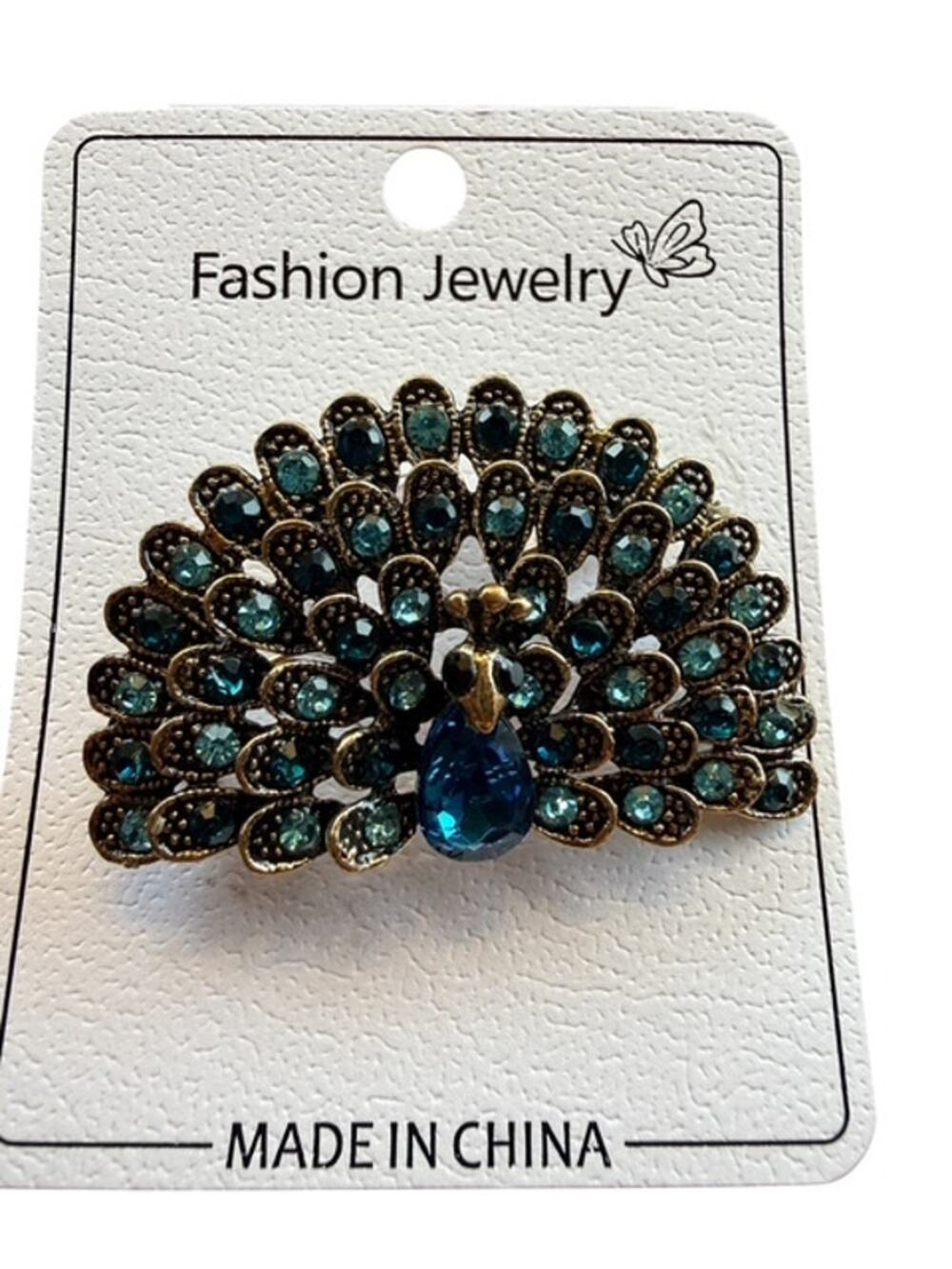 Cobalt Crown Peacock Brooch